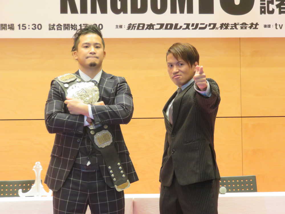 １・４東京ドームで対決するＩＷＧＰジュニアヘビー級王者・ＫＵＳＨＩＤＡ（左）と石森太二（撮影・中出　健太郎）