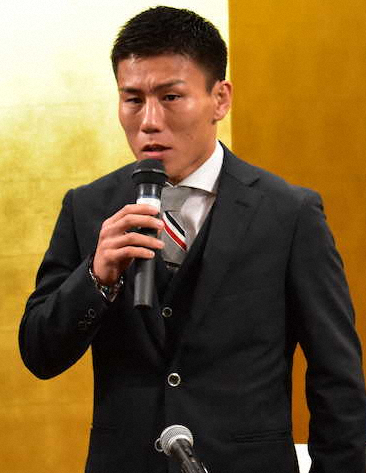 WBC世界ミニマム級タイトルマッチの会見で意気込む挑戦者の福原辰弥