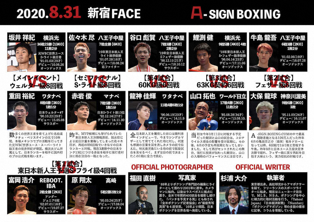 【画像・写真】8・31新宿FACE興行は有観客開催へ　24日にはYouTubeで公開スパーも