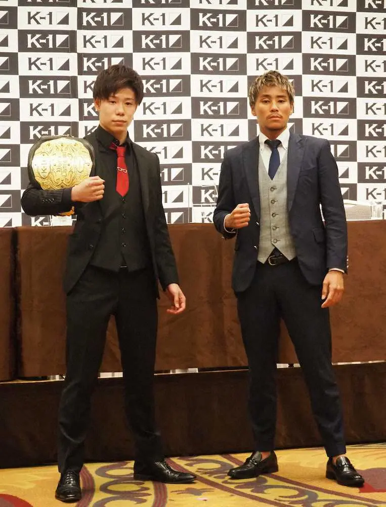 ＜K－1　WORLD　GP　フェザー級タイトルマッチ＞12月4日の大阪大会での激突が発表された王者・椿原龍矢（左）と軍司泰斗