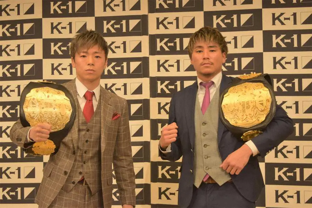 「K－1WORLD　GP　　2022　JAPAN」スペシャルエキシビジョンマッチ出場を発表した武尊（左）と軍司泰司