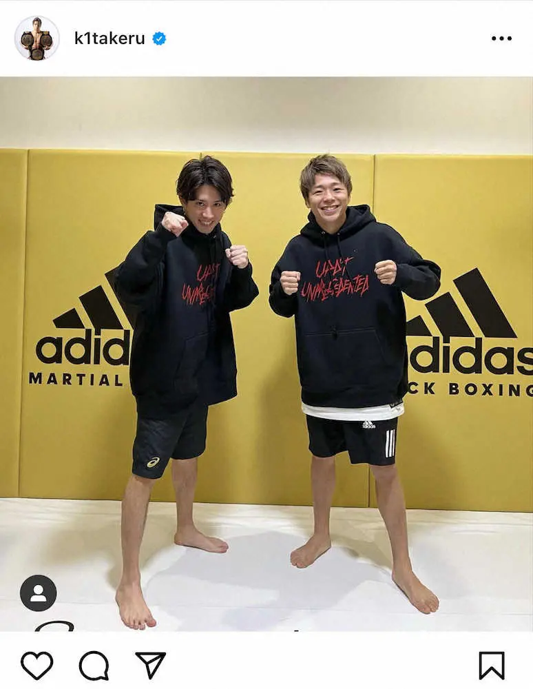 【画像・写真】武尊公式インスタグラム（＠k1takeru）より。2月に投稿されたTaka（左）とのツーショット。