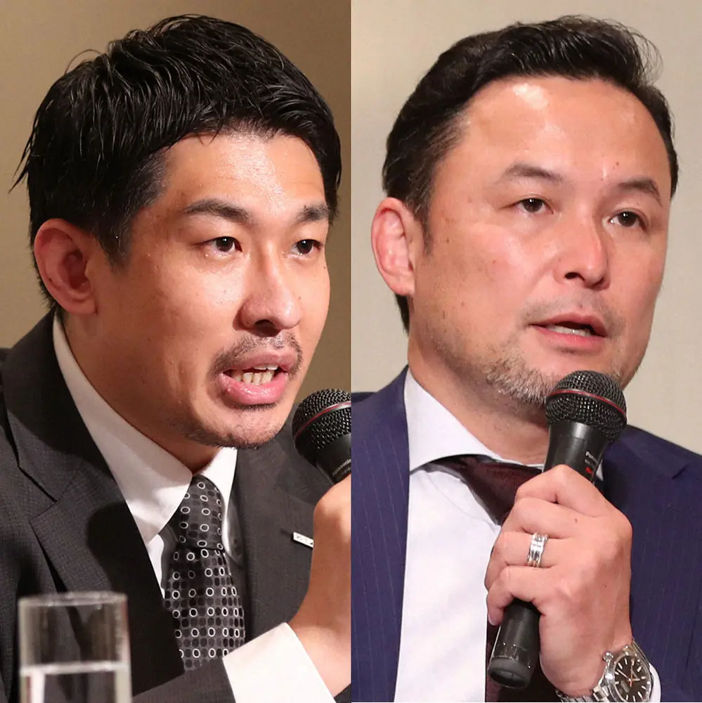 【画像・写真】Kー1の中村拓己プロデューサーとRISEの伊藤隆代表（右）