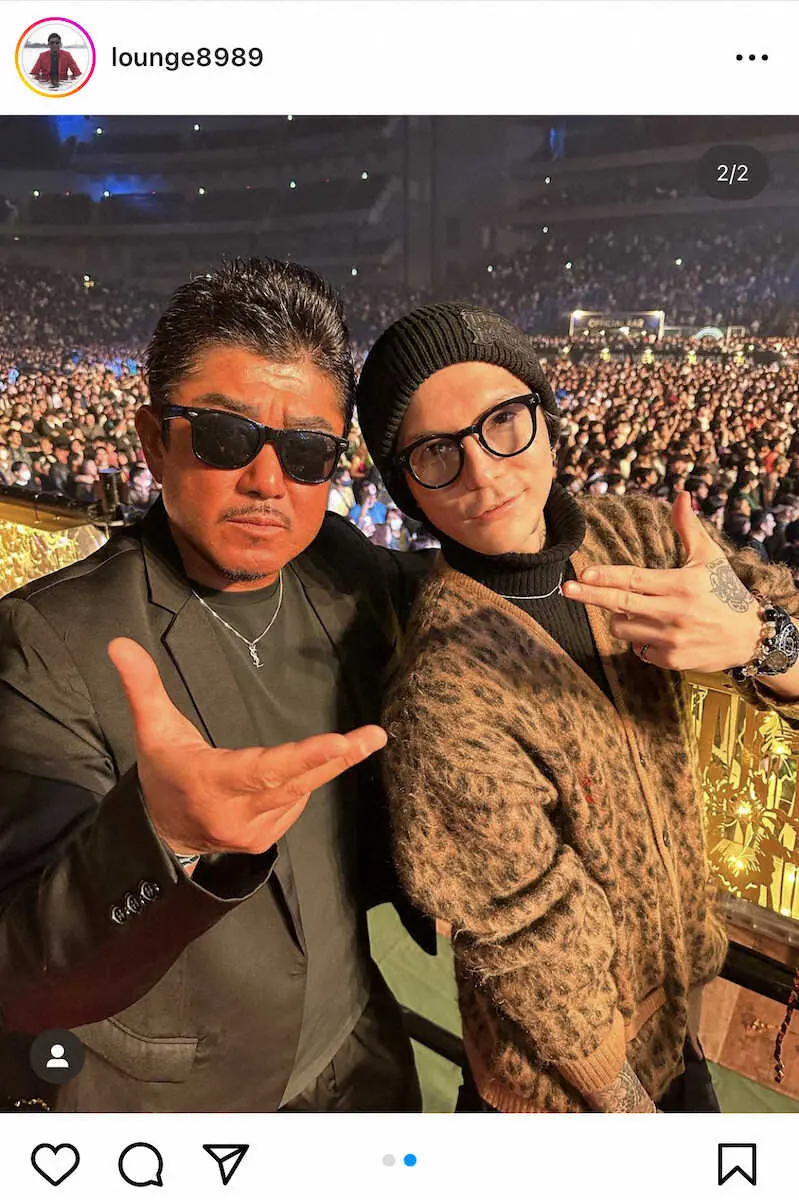 【画像・写真】バン仲村のインスタグラムから（＠lounge8989）。Repezen　FoxxのDJふぉい（右）との2ショット