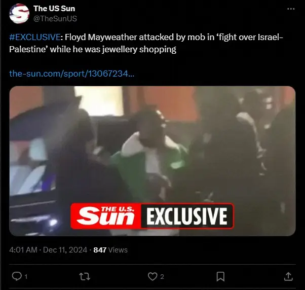 【画像・写真】メイウェザー氏がロンドンで暴徒に襲撃される　反イスラエル主義者か、殴られたとの目撃情報も