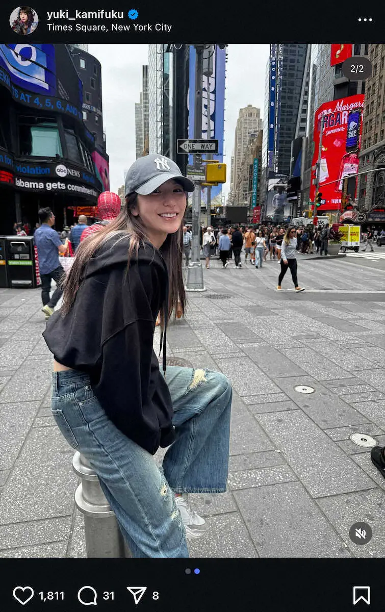 【画像・写真】“美女レスラー”上福ゆき　NYタイムズスクエアで笑顔S！「素敵～」「格好良すぎ」「いつでも歓迎」の声
