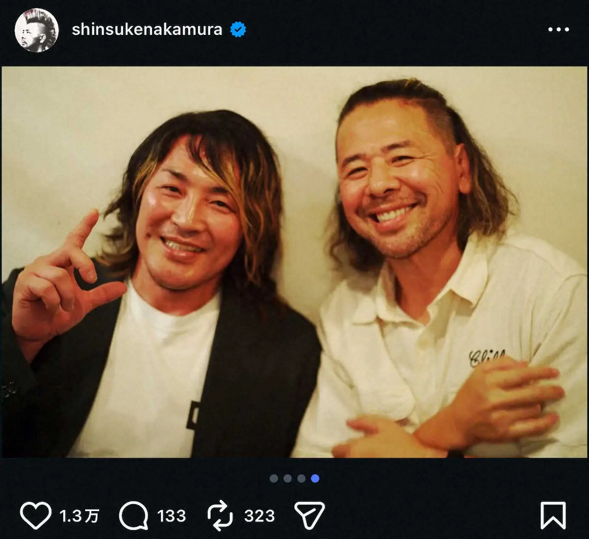 【画像・写真】中邑真輔「みてるぞ」　“盟友”棚橋弘至との笑顔2Sにファン感動！「インスタでもサプライズ」「泣いた」