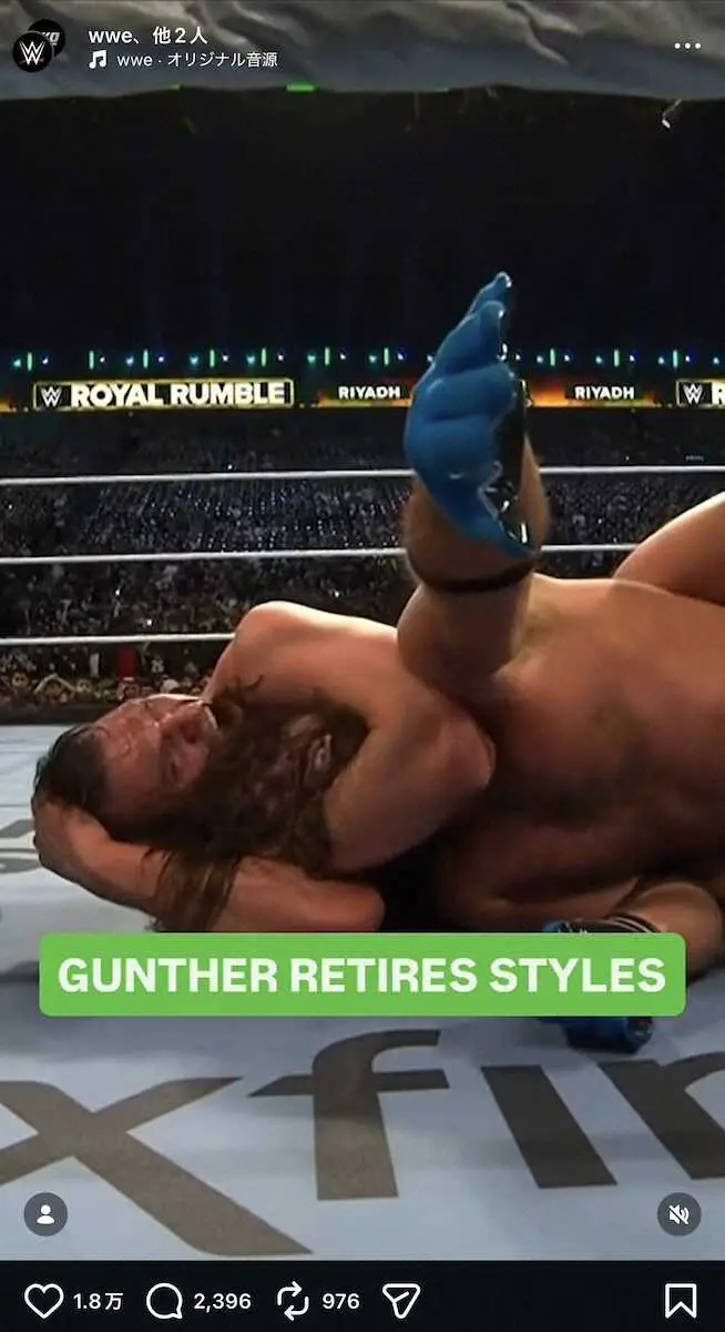【画像・写真】【WWE】AJスタイルズ“即引退マッチ”で失神…“引退キラー”グンターに敗北　試合後グローブ外すが…