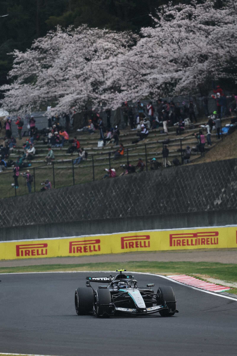＜F1日本GP　決勝＞桜並木を横目に快走するメルセデス・アントネッリ（撮影・岸　良祐）