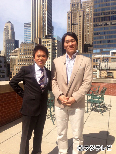 「ジャンクＳＰＯＲＴお宝映像一挙大放出ＳＰ」でニューヨークに出帳した浜田（左）は元ヤンキースの松井秀喜さんを突撃取材