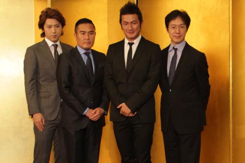 「明治座　十一月花形歌舞伎」製作発表会に出席した（左から）尾上松也、市川右近、中村獅童、市川笑也