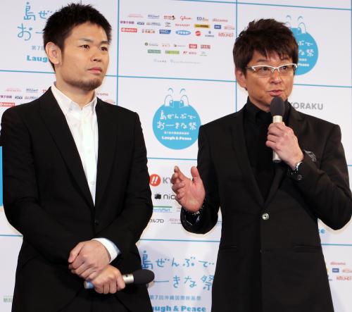 「沖縄国際映画祭」概要発表会見に出席した哀川翔（右）と品川ヒロシ