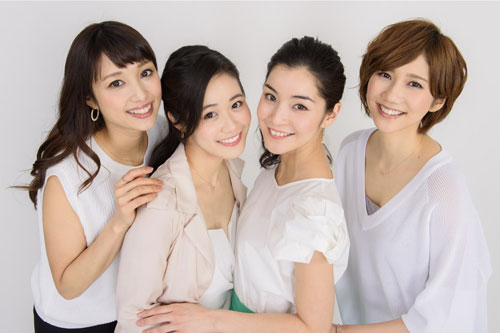 テレビ朝日系「朝だ！生です旅サラダ」の新・旅サラダガールズ。（左から）広瀬未花、ＶＡＮＲＩ、柿木理紗、春輝