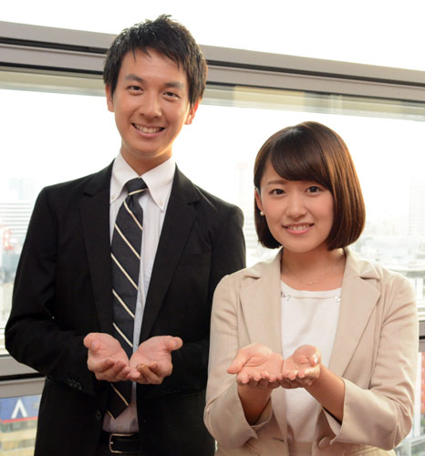 「ＺＩＰ！」に新加入する日本テレビの新人、平松修造アナウンサーと尾崎里紗アナウンサー（Ｃ）日本テレビ