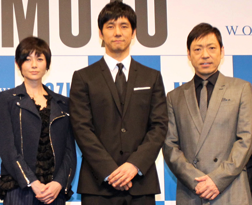 ドラマと劇場版「ＭＯＺＵ」に出演した（左から）真木よう子、西島秀俊、香川照之