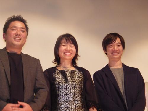 映画「恋人たち」の舞台あいさつに登壇した（左から）篠原篤、成嶋瞳子、池田良