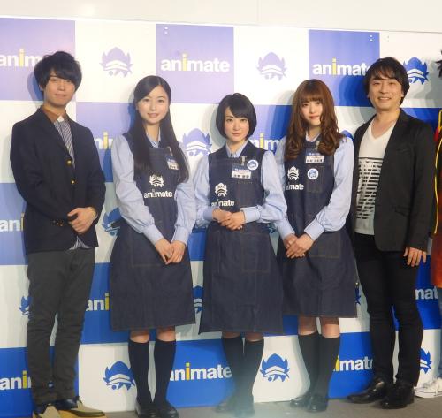 アニメイト３０周年プロジェクト発表会に出席した（左から）斉藤壮馬、佐々木琴子、生駒里奈、松村沙友理、関智一