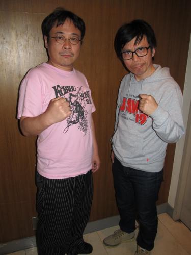 過去最大規模のオープントーナメント「ダイナマイト関西」を開催するバッファロー吾郎Ａ（左）と竹若元博