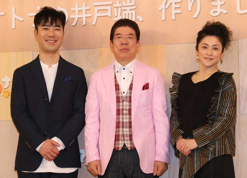 ＮＨＫ「ごごナマ」取材会に出席した、金曜日のＭＣを務める（左から）藤井隆、西川きよし、濱田マリ