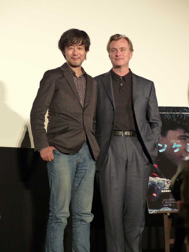 映画「ダンケルク」のジャパンプレミアに登場したクリストファー・ノーラン監督（右）と山崎貴監督