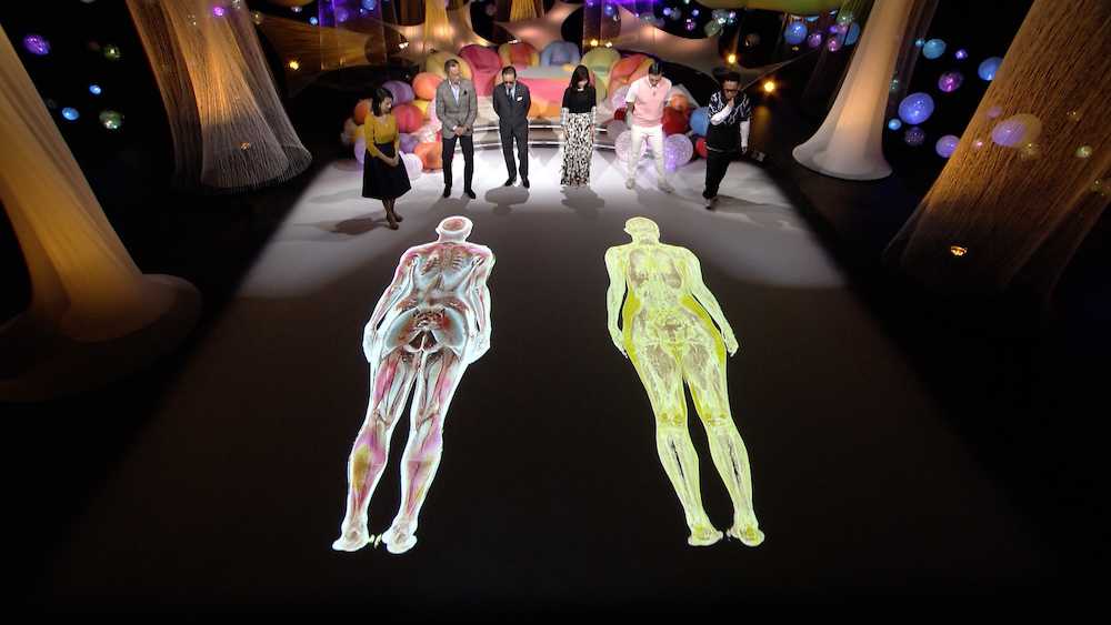 最新技術で可視化した橋本マナミの脂肪（右）と筋肉＝ＮＨＫ／京都大学付属病院／Ｓｉｅｍｅｎｓ