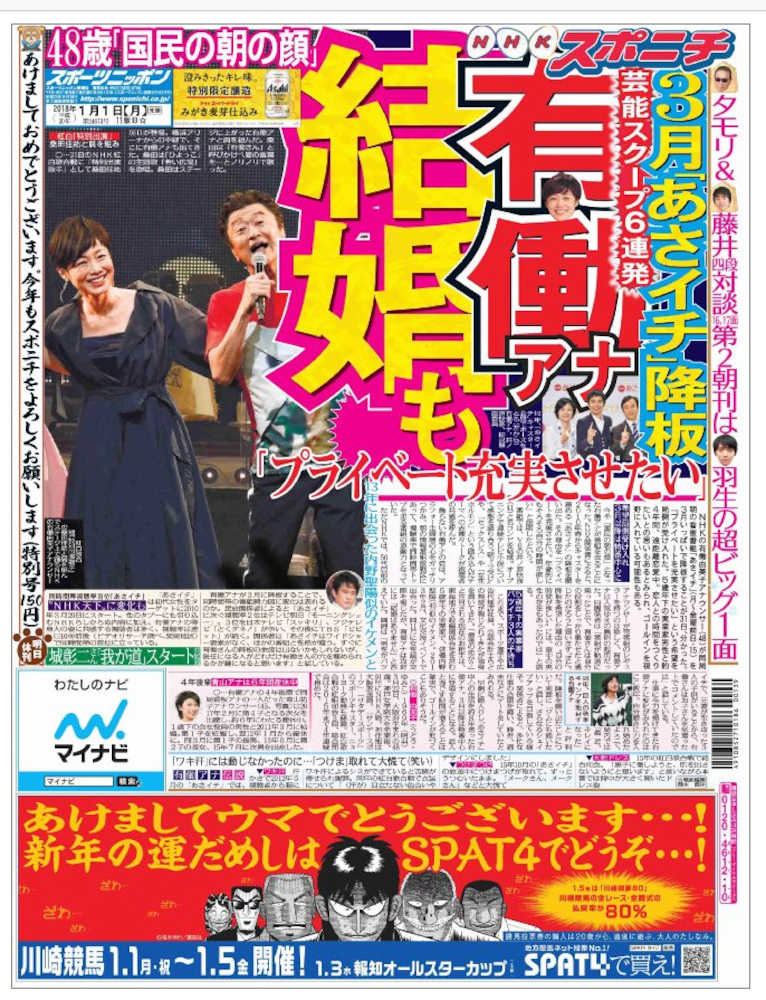 【画像・写真】２０１８年元旦付のスポニチ本紙