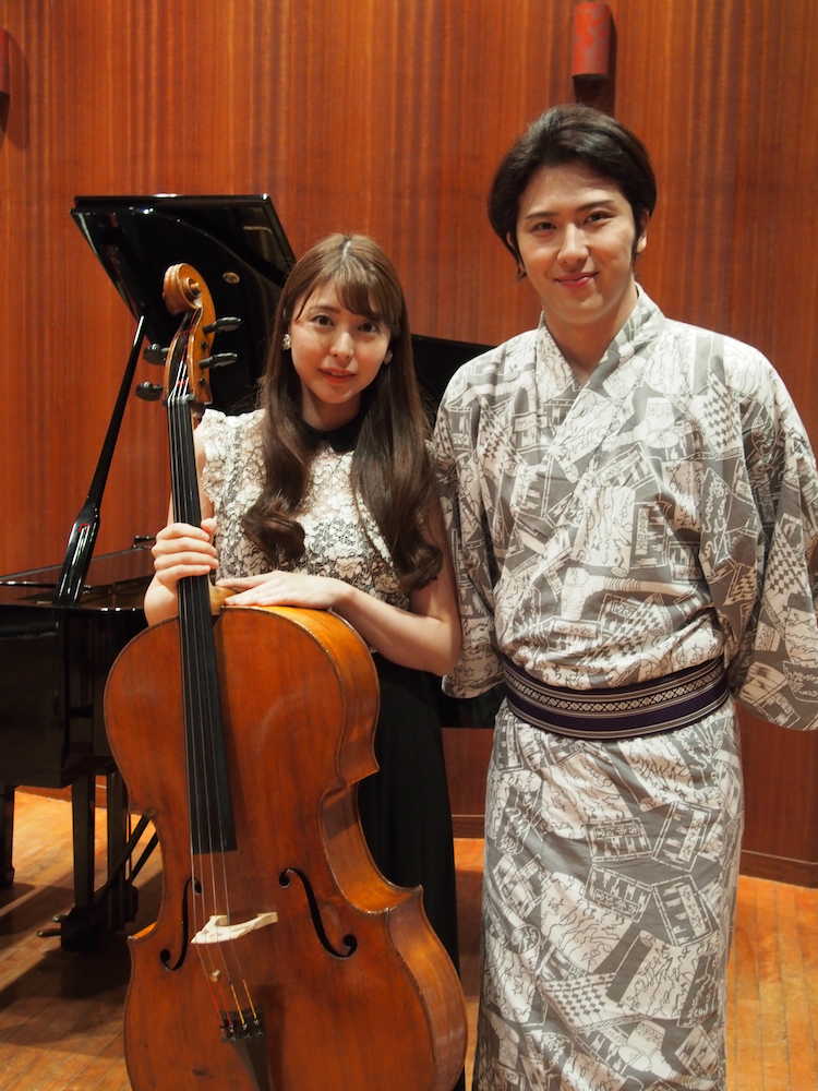 １４日の公演「響」で共演するチェリストの新倉瞳と尾上松也