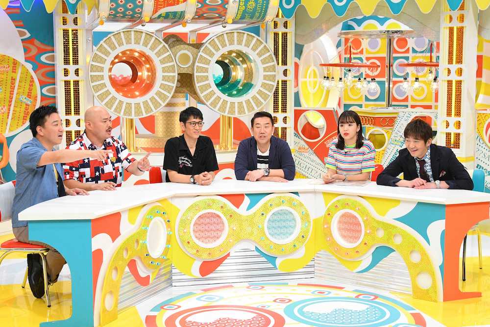 【画像・写真】１２日のＭＢＳテレビ「メッセンジャーの○○は大丈夫なのか？」で爆笑トークする（左から）月亭八光、安田大サーカス・クロちゃん、柴田英嗣、あいはら雅一、藤田ニコル、黒田有