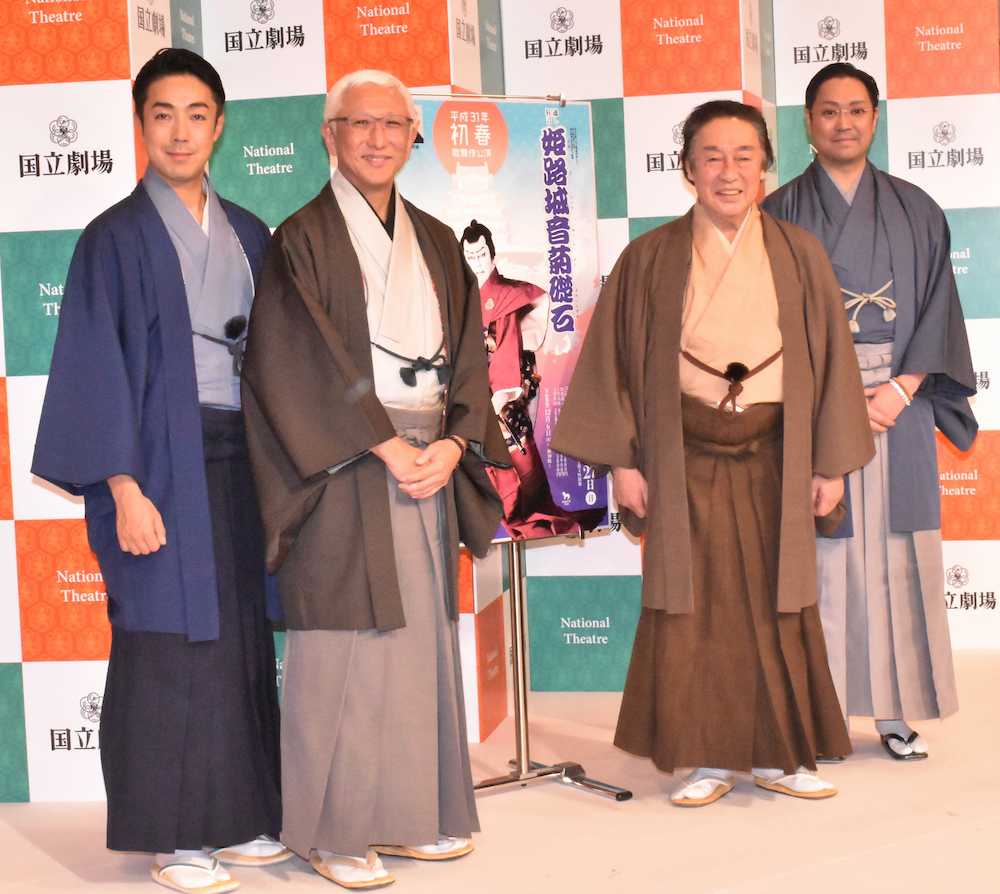取材会に出席した（左から）尾上菊之助、中村時蔵、尾上菊五郎、尾上松緑
