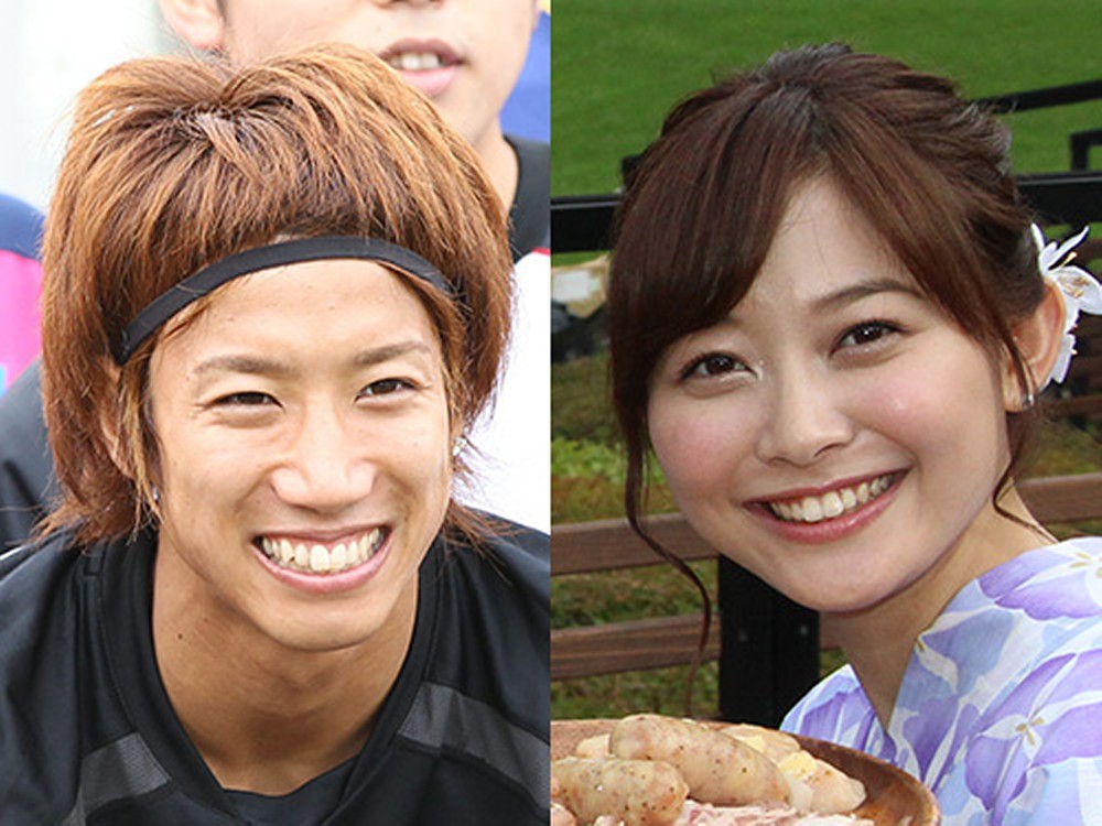 結婚を発表したサッカー元日本代表ＦＷ大津祐樹（左）とテレビ朝日の久冨慶子アナウンサー
