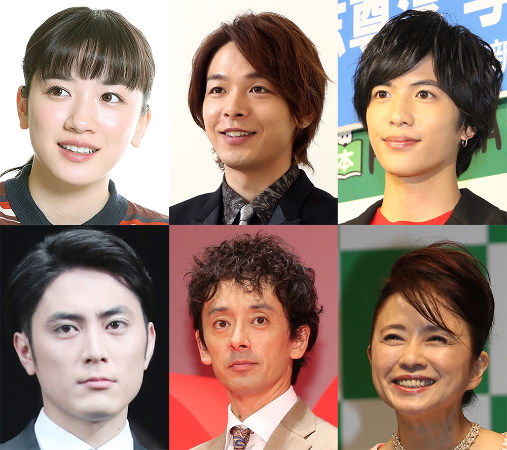 １９年１月期ドラマに出演する（上段左から）永野芽郁、中村倫也、志尊淳（下段左から）間宮祥太朗、滝藤賢一、風吹ジュン
