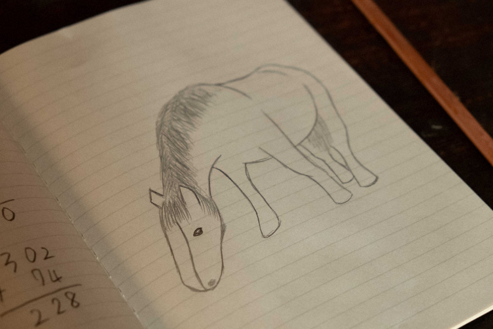 連続テレビ小説「なつぞら」第11話。なつ（粟野咲莉）が描いた馬の絵（C）NHK
