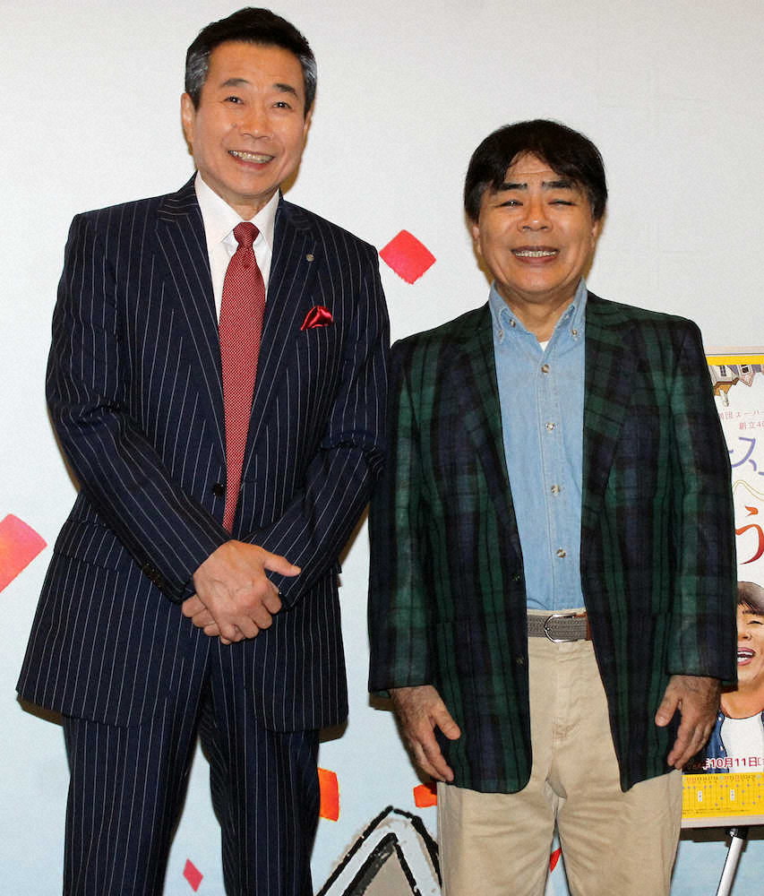 ミュージカル「ピースフルタウンへようこそ」の稽古を公開した三宅裕司（左）と小倉久寛