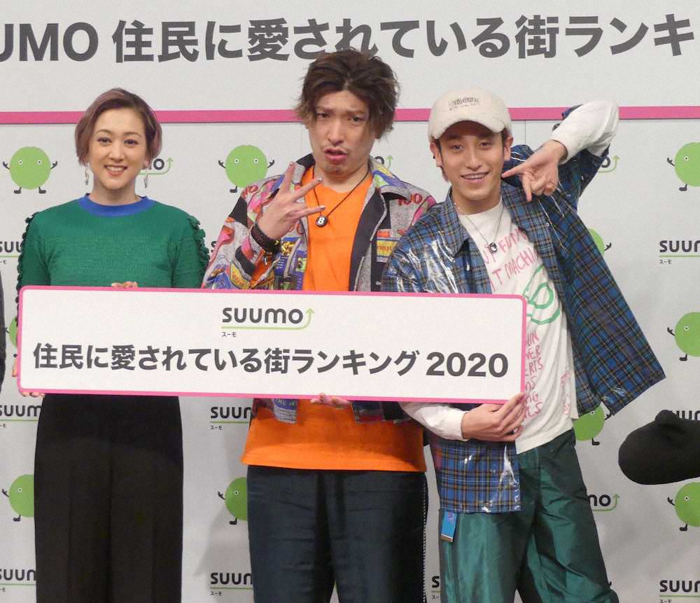 「SUUMO住民に愛されている街ランキング2020」トークショーに出席した（左から）SHELLY、EXITりんたろー。、EXIT兼近大樹