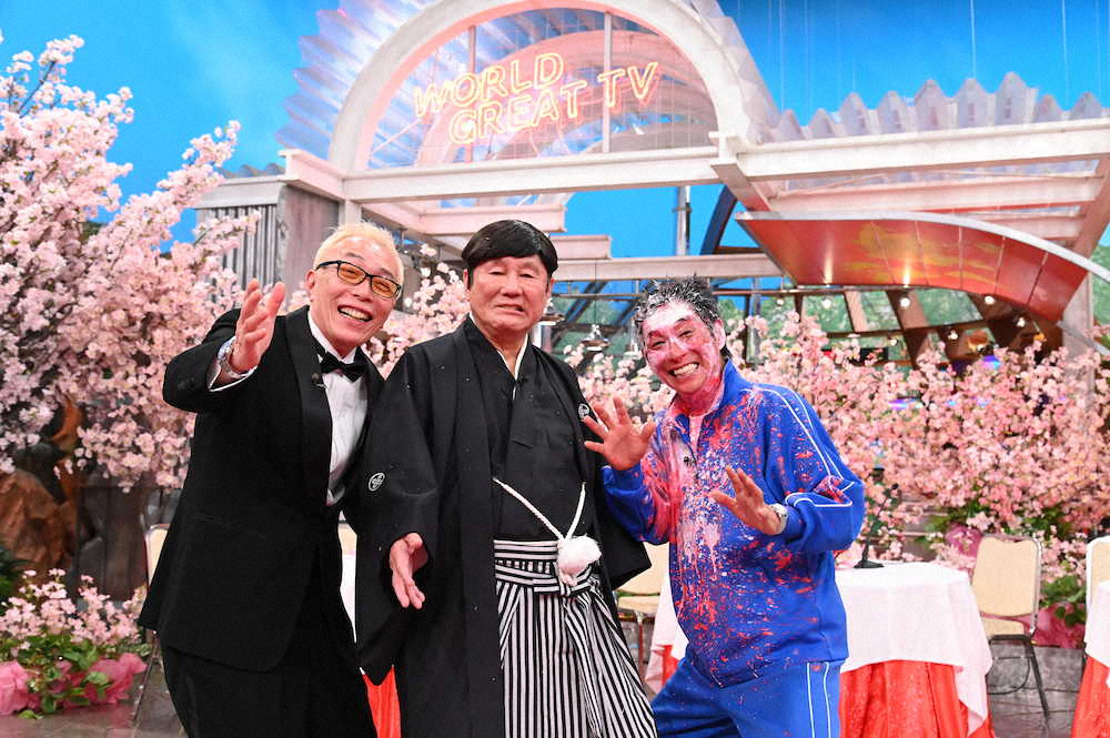 30日に放送される日本テレビのバラエティー「世界まる見え！テレビ特捜部」の30周年を祝う特番に出演する（左から）所ジョージ、ビートたけし、ゲストの明石家さんま