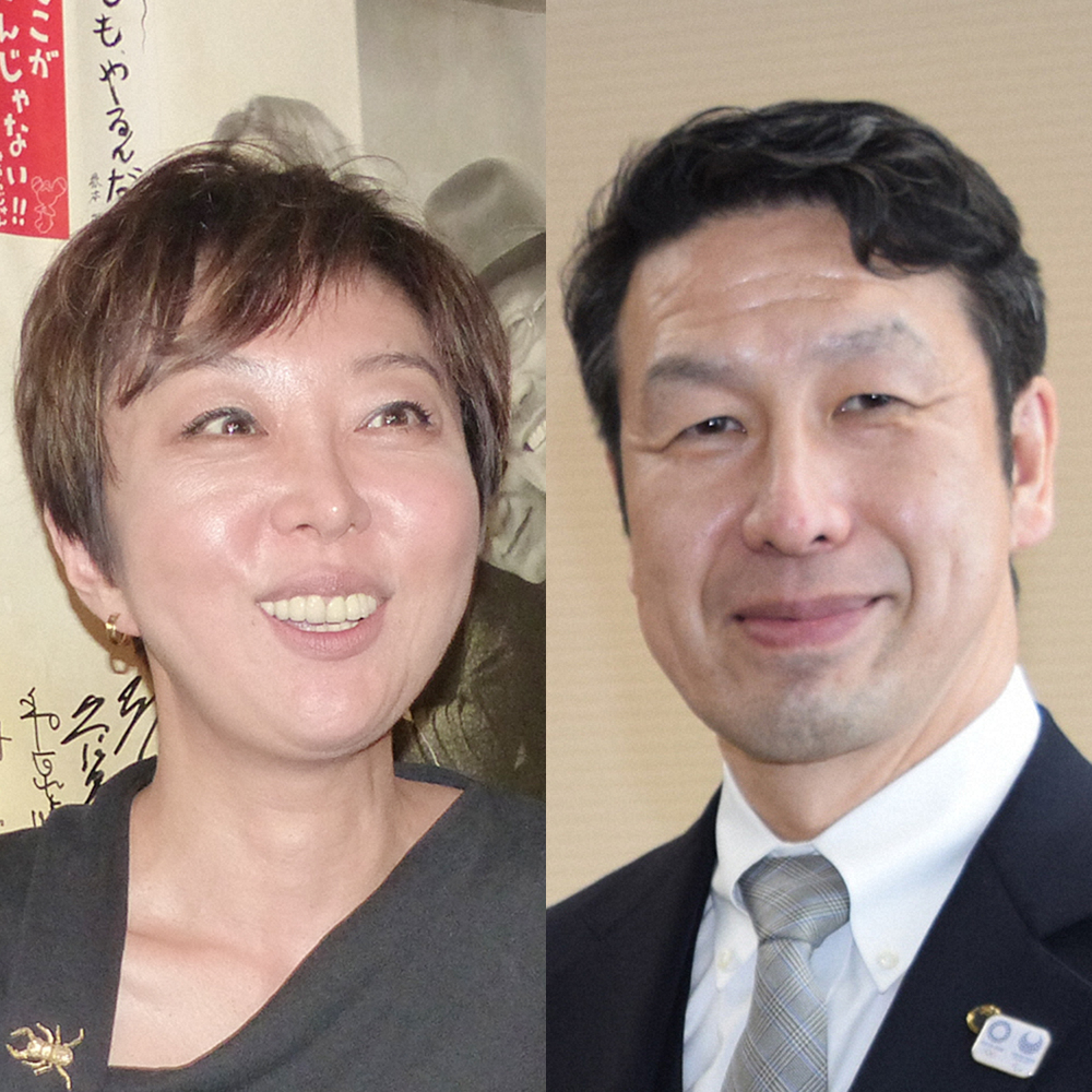 作家でタレントの室井佑月（左）と前新潟県知事の米山隆一氏