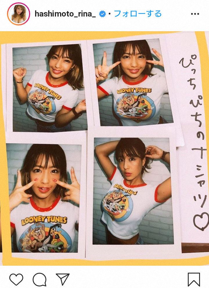 【画像・写真】グラドル・橋本梨菜　「ピタピタTシャツ」姿披露に「いやはや…胸が苦しそう」「ピタT最高」