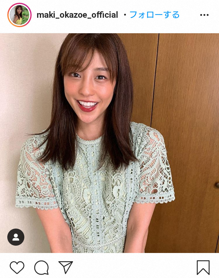 【画像・写真】岡副麻希　レース素材のワンピ姿披露に「エンジェル。。。」「めちゃめちゃ可愛すぎるじゃないか」