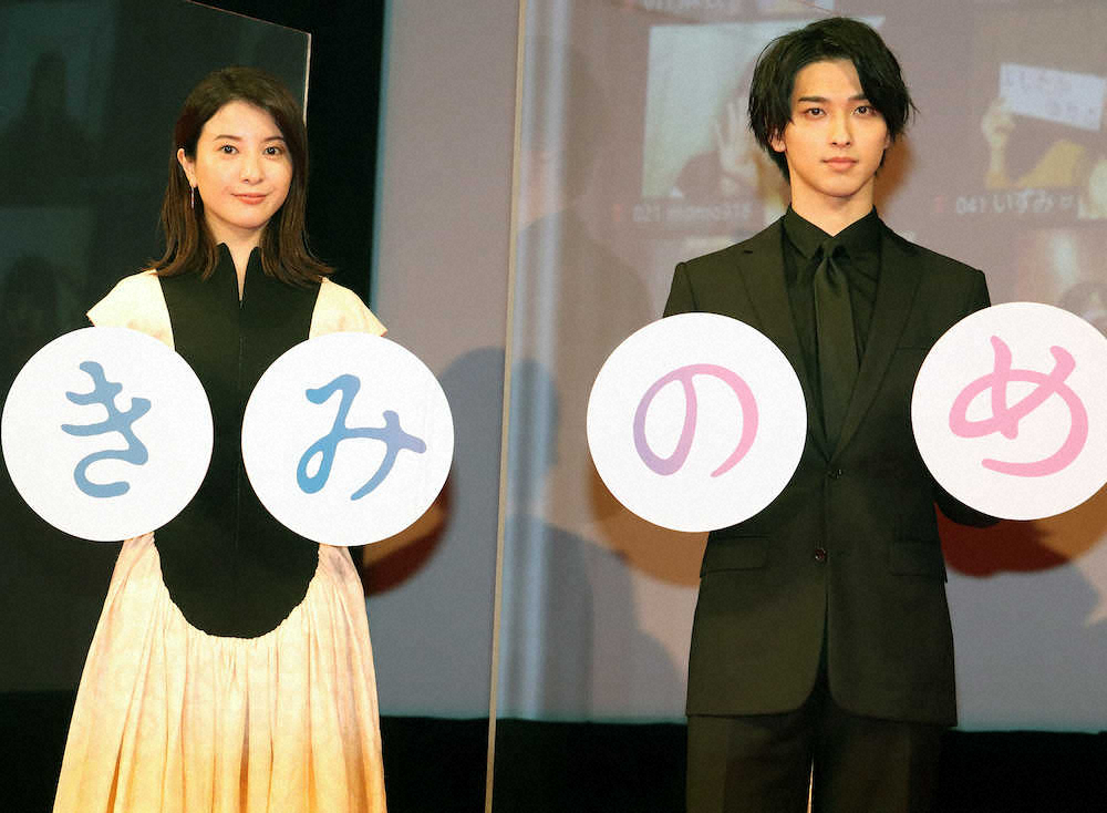 映画「きみの瞳が問いかけている」の完成報告を行った吉高由里子（左）と横浜流星