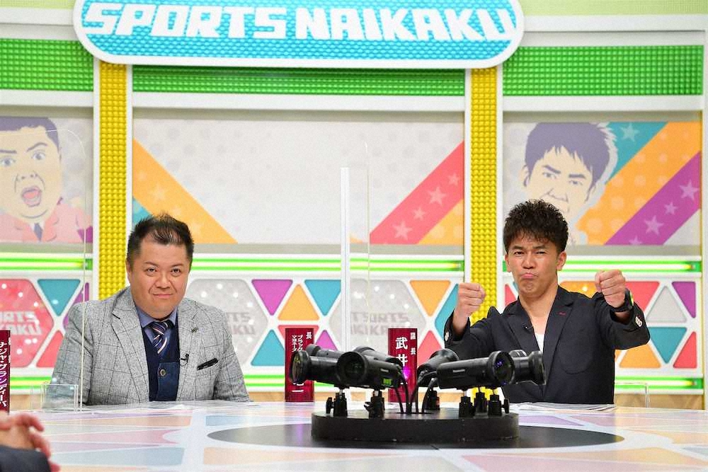 MBSテレビ「戦え！スポーツ内閣」に出演の小杉竜一（左）と武井壮