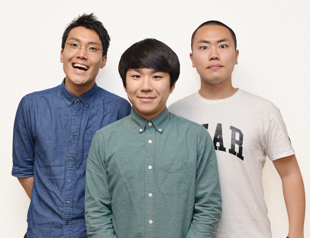 お笑いトリオ「ハナコ」の（左から）菊田竜大、秋山寛貴、岡部大