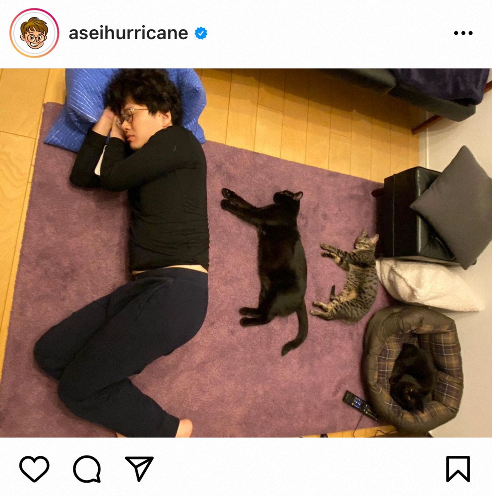 【画像・写真】亜生「女です」　愛猫と“川の字”写真投稿でフォロワー「撮影者が気になる」の声に返信