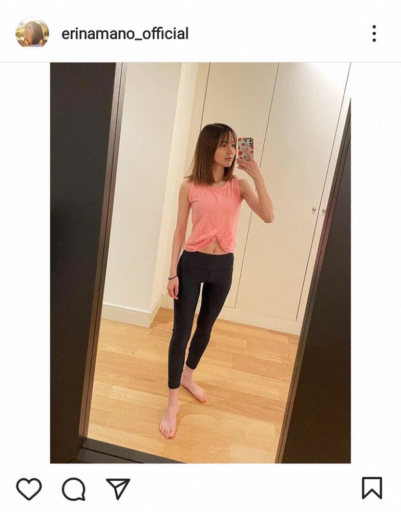 【画像・写真】真野恵里菜“へそチラ”トレーニングウエア姿にファンもん絶「美ボディ健在」「細い」「御馳走様」
