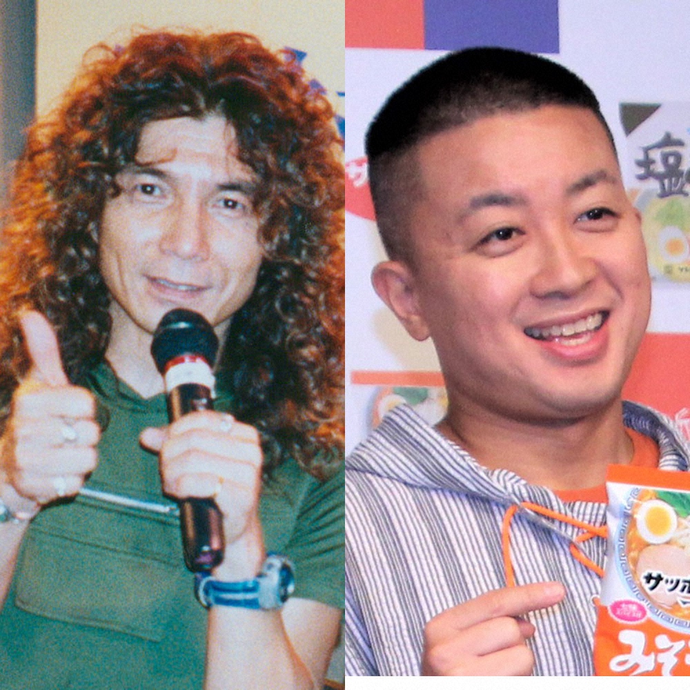 「チョコレートプラネット」の松尾駿（右）と「クリスタルキング」の元ボーカル・田中昌之（左＝1999年撮影）