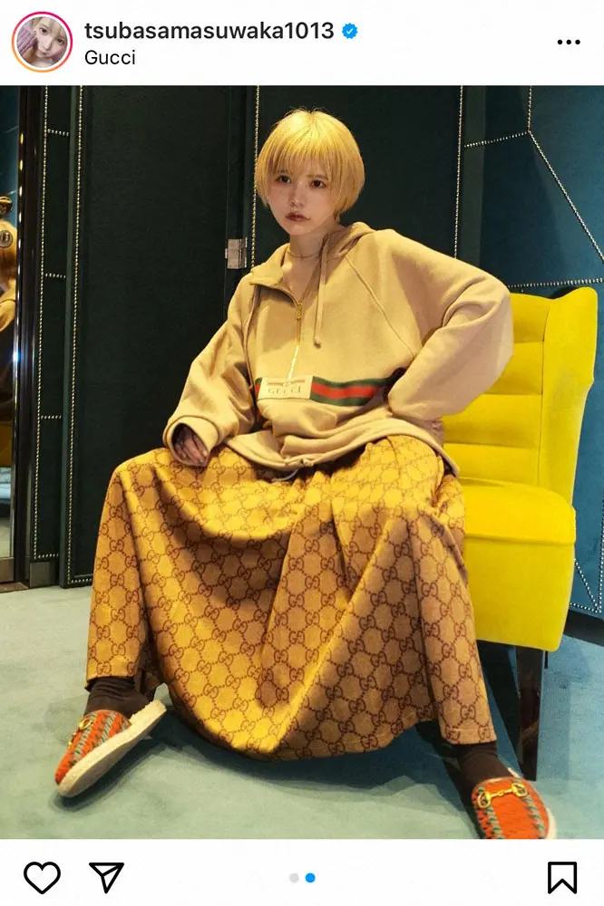 【画像・写真】益若つばさ　全身グッチコーデにフォロワー「メンズ系の着こなしカッコよくて好き」「似合ってる」