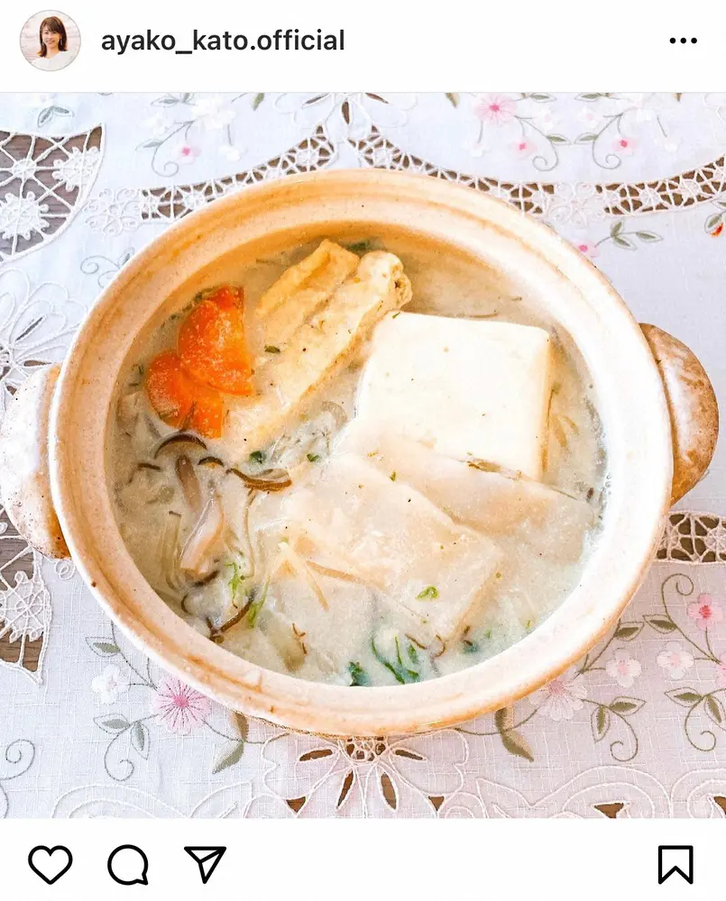 【画像・写真】加藤綾子が手料理披露　ヘルシーな豆乳鍋に「美味しそう」「食べてみたい」の声
