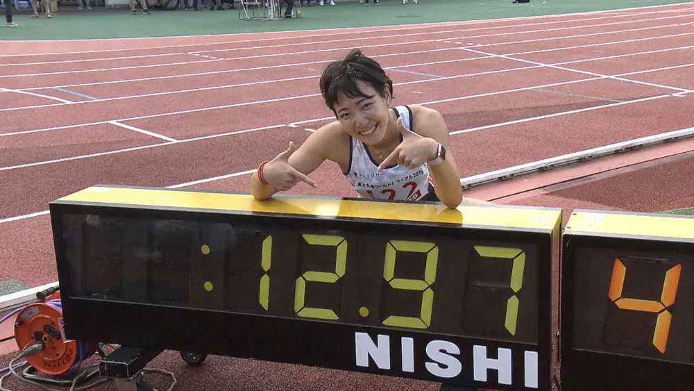 【画像・写真】「ママさんアスリート」として日本人初の陸上短距離種目での五輪出場を目指す寺田明日香。19年9月、「富士北麓ワールドトライアル」で当時日本新の12秒97のタイムを計測した（C）TBS
