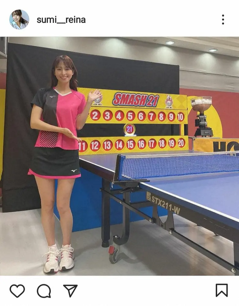 【画像・写真】鷲見玲奈　ミニスカ卓球ユニ姿にフォロワーもん絶「美脚～」「めちゃくちゃ似合いますね」「萌え」