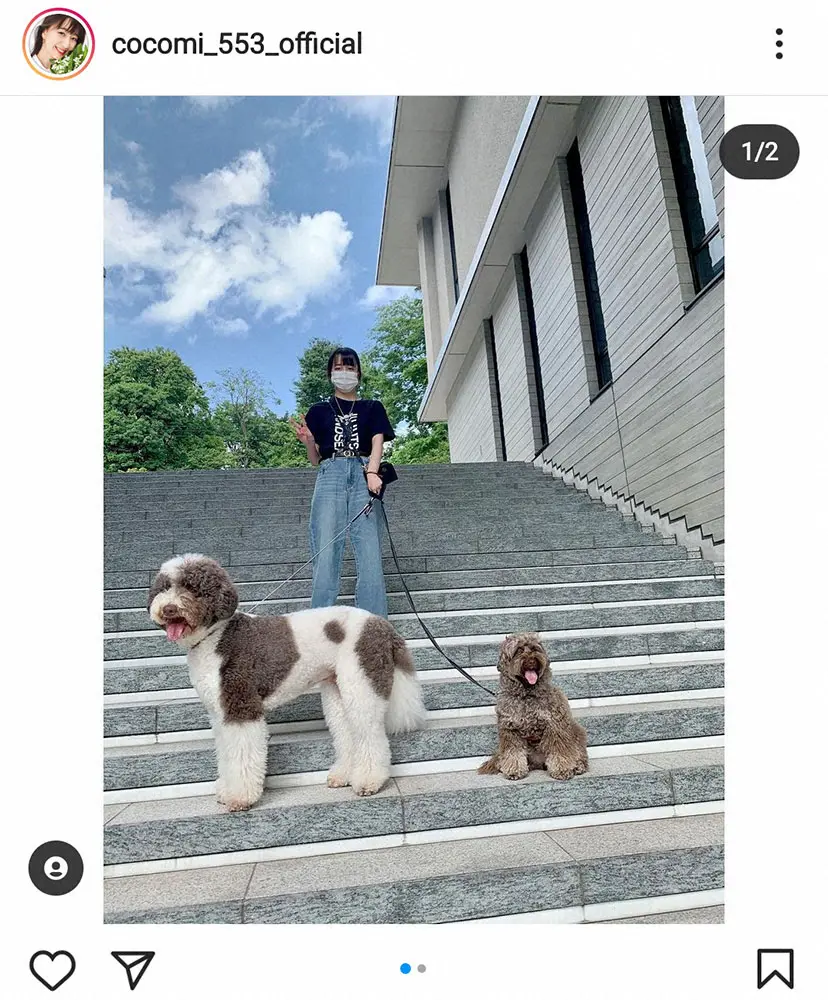 【画像・写真】Cocomi　父・木村拓哉に向けてピースサイン?　それぞれが犬の散歩写真投稿で話題