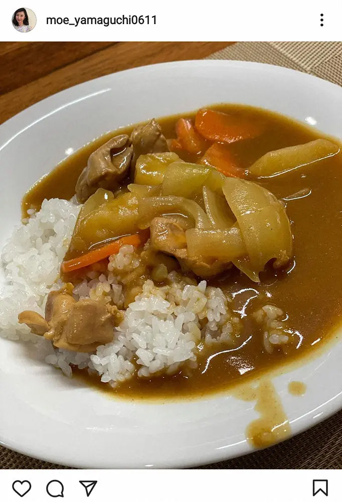 【画像・写真】山口もえ　夫の爆問・田中が大騒ぎの末作った「人生初」のカレーライス堪能「夢のような晩ごはん」